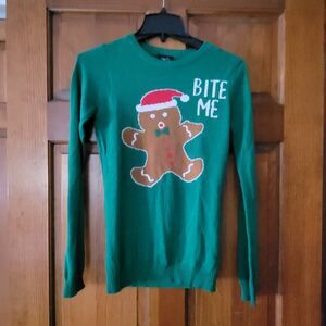 Junior's Small Christmas Sweater Gingerbread Bite Me